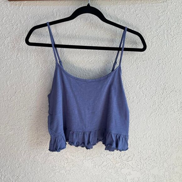 American Eagle Outfitters Tops - American Eagle Ruffle Hem Cami Tank Top Small Purple Blue Cropped Tank